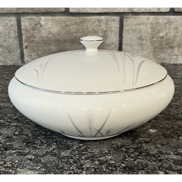 Vintage Fine China of Japan Platinum Wheat Covered Vegetable Dish Tan/Grey Wheat - Picture 1 of 5
